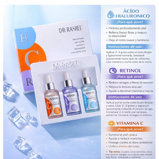 SET SERUM DR RASHEL 3 VITAMINA C RETINOL ACIDO HIALURONICO